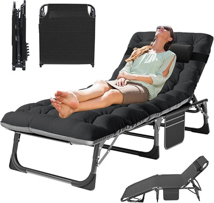 MOPHOTO Folding Lounge Chair 5-Position, Folding Cot, Portable Outdoor Chaise Lounge Chair for Sun Tanning, Perfect for Pool Beach Patio Sunbathing