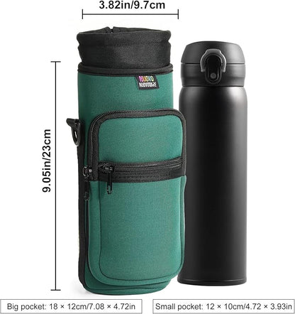 Nuovoware Water Bottle Carrier Bag,25oz/40oz/64oz Bottle Pouch Holder,Adjustable Shoulder Hand Strap 2 Pocket Sling Neoprene Sleeve Sports Accessories for Hiking Travelling Camping