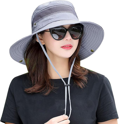 Women Fishing Sun Hat Men Summer UV Protection Bucket Hats Mesh Ventilated Outdoor Hiking Gardening Beach Lawn Hat