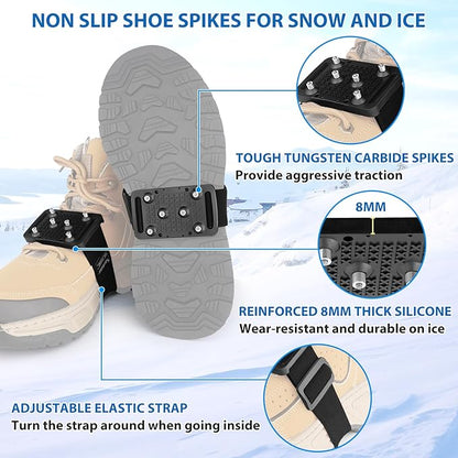 SYOURSELF Ice Cleats Crampons for Shoes and Boots, Rotatable Mid-Sole Traction Cleats Shoe Spikes for Snow and Ice, Non Slip Tungsten Spikes Ice Shoes Grippers for Men Women Winter Indoor/Outdoor