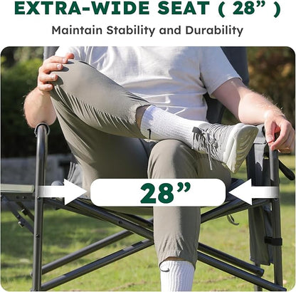 Oversized Directors Camping Chair Set of 2 Support 600 LBS, Heavy Duty Folding Outdoor Chairs with Detachable Side Pocket and Adjustable Side Table for Outside Beach,Lawn,Fishing (Green)