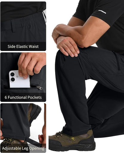 Mens Hiking Pants Convertible Quick Dry Zip Off Tactical Cargo Pants Water Resistant Lightweight Outdoor Pants with 6 Pockets