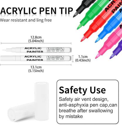 Acrylic Paint Pens Waterproof Markers 6 White Permanent Marker Pens Acrylic Pens for Rock Painting Glass Stone Ceramic Metal Fabric Pebble Painting pens Craft Supplies
