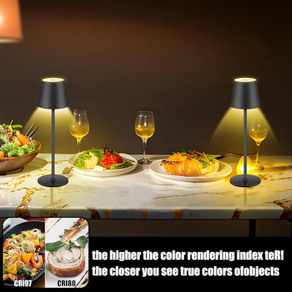 2 Pack Cordless Table Lamp,Portable LED Desk Lamp, 6000mAh Battery Operated, 3 Color Stepless Dimming Up, for Restaurant/Bedroom/Bars/Outdoor Party/Camping/Coffee Shop Night Light