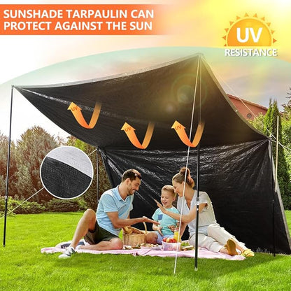 10x20Ft Tarps 16 MIL Heavy Duty Thick Waterproof Poly Tarp, UV Resistant&Tear Multipurpose Protective Cover w/Grommets and Reinforced Edges for Camping, Tent, Boat, RV, Car Silver&Black