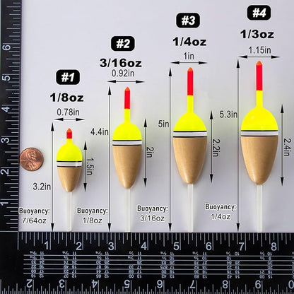Alwonder 4-Pack Bobbers for Fishing, Buoyant Balsa Wood Body Slip Bobbers Floats, Oval High Sensitive Slip Bobber for Fishing Crappie Bluegill Trout Bass Panfish Catfish Walleye