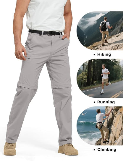 FREE SOLDIER Men's Outdoor Convertible Hiking Pants with Belt Lightweight Quick Dry Tactical Cargo Pants Nylon Spandex