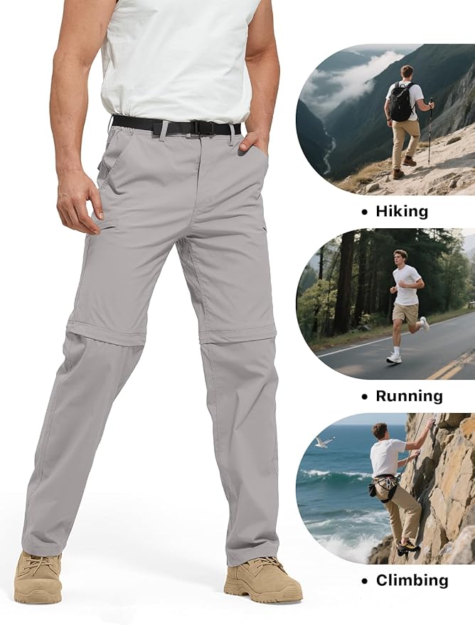 FREE SOLDIER Men's Outdoor Convertible Hiking Pants with Belt Lightweight Quick Dry Tactical Cargo Pants Nylon Spandex