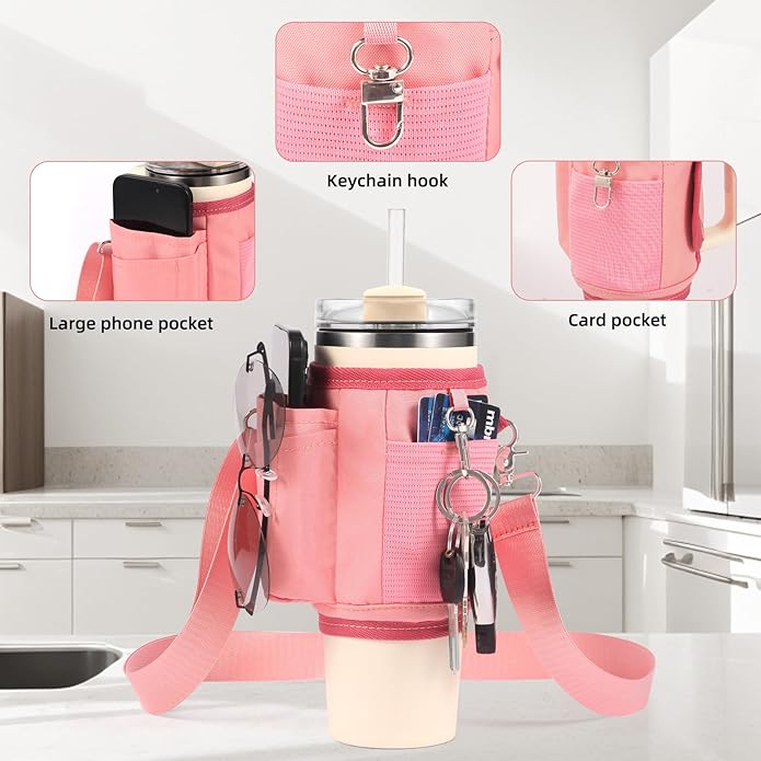 All Day Quencher Carry All for Stanley 40/30 oz Tumbler, Crossbody Bag with Phone Holder & Strap, Water Bottle Carrier Bag