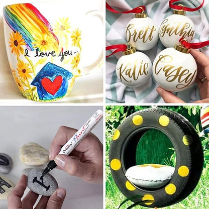 Overseas Paint Pens Paint Markers - Green Permanent Markers 8 Pack, Oil Based Waterproof Quick Dry Medium Tip Marker Pen for Metal, Wood, Fabric, Plastic, Rock, Stone, Mugs, Canvas, Glass, Art Craft