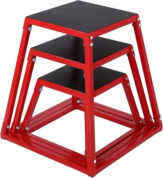 Plyometric Jump Box,Heavy Duty Steel Jumping Box with Rubber Pad,Step Up Box Set(12 18 24 Inch),550lbs Capacity,Deadlift Platform for Strength Training Conditioning Step Up Workouts Men Women Red