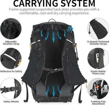 Hiking Backpack for Men and Women, 30L Waterproof Camping Backpack with 3L Water Bladder and Rain Cover, Lightweight Outdoor Sport Travel Daypack Rucksack for Climbing Cycling (Black)