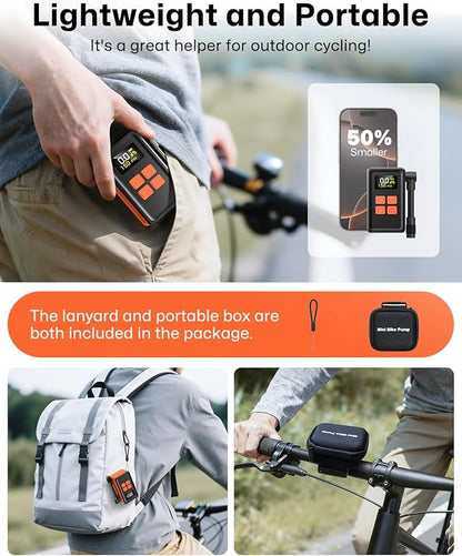 MCY Portable and Mini Bike Pump with Guage,20s Fast Inflate Electric Bike Tire Pump with 150PSI,Bicycle Pump with Presta,Schrader Valve,Auto Stop,Clear Pressure Display,Motorcycle,Ball,Swimming Ring