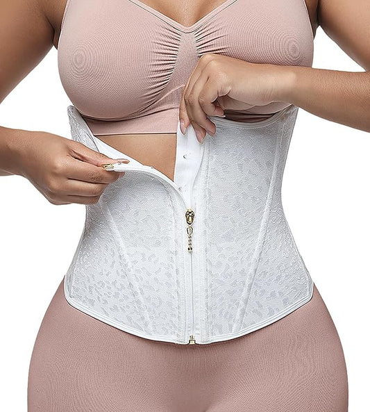 SHAPSHE White Waist Trainer For Women Tummy Control Corset Waist Cincher Shapewear With Zipper&Hooks