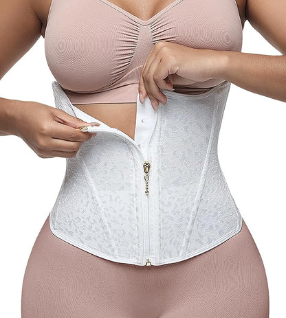 SHAPSHE White Waist Trainer For Women Tummy Control Corset Waist Cincher Shapewear With Zipper&Hooks