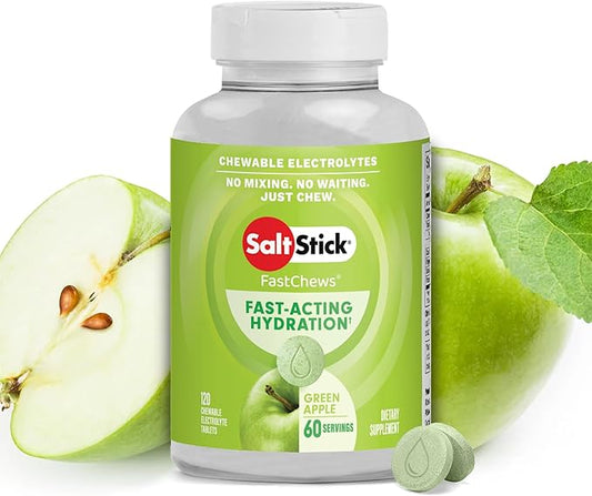 SaltStick Electrolyte FastChews - 120 Green Apple Chewable Tablets - Salt Tablets for Running and Hydration, Electrolyte Chews - 120 Count