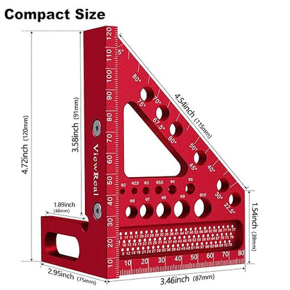 Metric Versatile Carpenter Square Scribing Ruler, 3D Multi-Angle Measuring Tool with Angle Pin Aluminum Alloy 22.5-90 Degree, CM Scale for Woodworking, Engineering, Construction