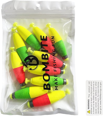 Weighted Bobbers for Fishing Floats Cigar Shape EVA Foam Snap-on Fishing Bobbers for Crappie Bluegill Panfish Trout Catfish Bass 10 Packs