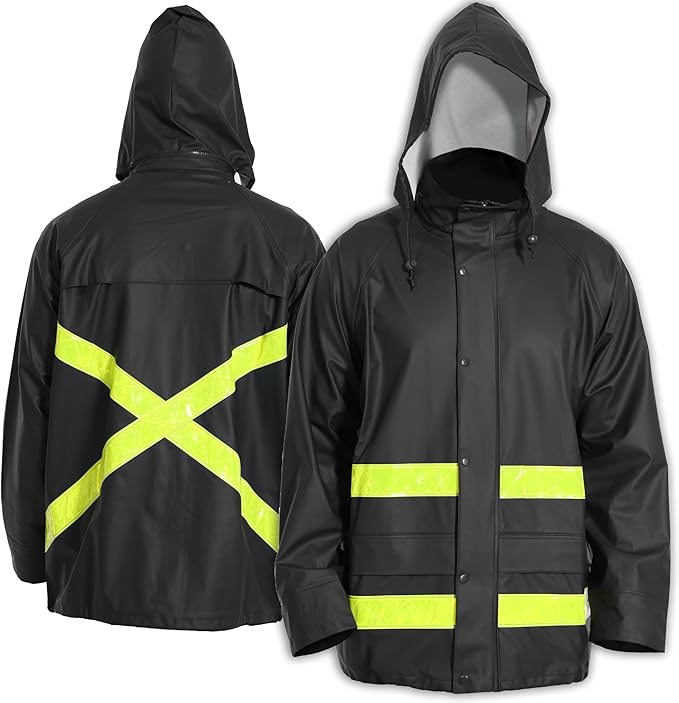 Hi-Vis Rain Jacket for Men – Waterproof Work Safety Coat with Reflective Strips, EN 343 Certified, Durable PU