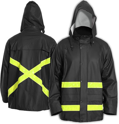 Hi-Vis Rain Jacket for Men – Waterproof Work Safety Coat with Reflective Strips, EN 343 Certified, Durable PU