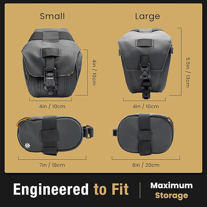 Lumiere & Co. Maximus Magnetic Bike Seat Bag – Quick-Attach Saddle Bag with AquaGuard Zippers, Secure Under-Seat Storage for Cycling Gear & Accessories (Black, Small)