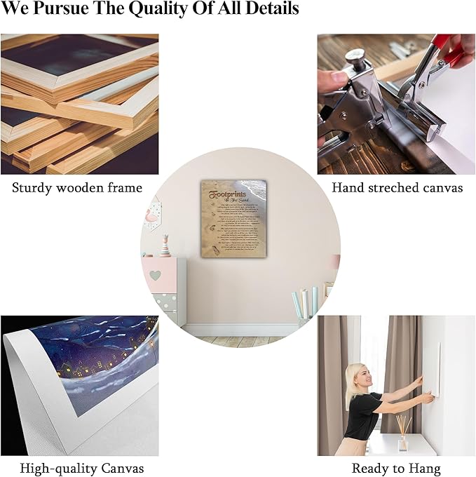 Footprints in the Sand Canvas Prints Wall Art, Footprints in the Sand Wall Art Decor, Inspirational Christian Poem Wall Poster Gift, Beach Picture Wall Art for Living Room Beach Office 32"Wx48"HInches