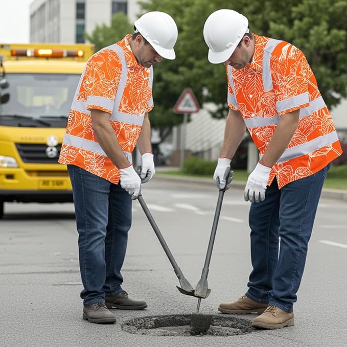 High Visibility Hawaiian Shirt for Men Tropical Shirts Custom Name Floral Outfit Reflective Safety Workwear