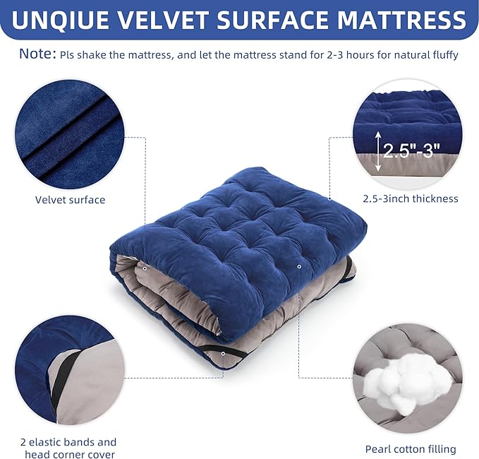 Camping Cot, Sleeping Cots for Adults, Portable Camping cots with Mattress, Pillow and Carry Bag, 1200D Double Layer Oxford, 600 LBS Weight Capacity Cots for Sleeping (Blue)