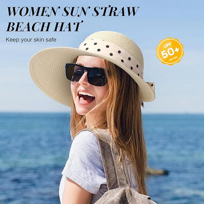 Beach Hats for Women Oversize Wide Brim Straw Sun Hat Foldable UV Protection Hat for Travel