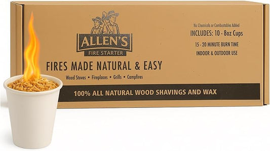 Allen's Wood Fire Starter Cups – Natural Wax & Wood Chip Firestarters for Campfires, Fire Sticks for Fireplace, Grilling & BBQ – 15 Min Burn – Clean Fire Start – Great for Travel & Hunting