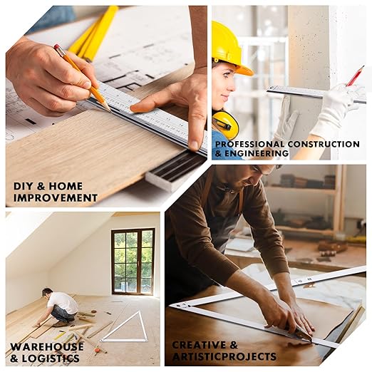 36 Aluminum Combination Square Carpenter Tools | Adjustable 45° & 90° Angles for Framing/Roofing/Staircases | Professional Woodworking & Construction Triangle Ruler Tool