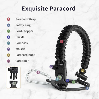 Trebo One Gallon Water Bottle Insulated with Paracord Handle,128oz Large Vacuum Double Wall Stainless Steel Insulated Jug with Straw Spout Handle Lids, Leakproof Keep Cold & Hot,Black