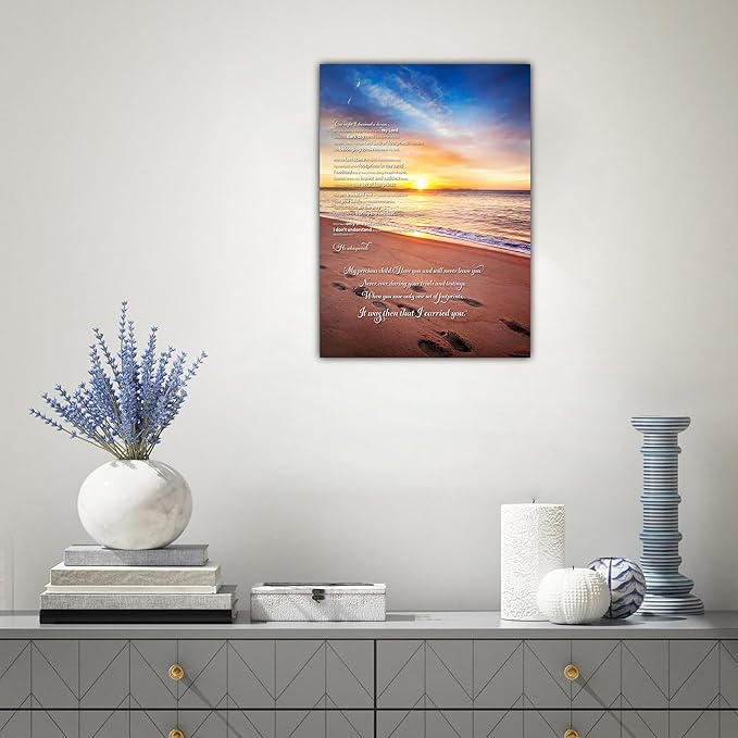 Footprints in the Sand Canvas Prints Wall Art, Footprints in the Sand Wall Art Decor, Inspirational Christian Poem Wall Poster Gift, Beach Picture Wall Art for Living Room Beach Office 18"Wx24"HInches