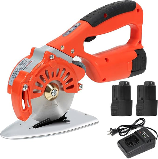 VLOXO Cordless Electric Rotary Scissors Power Fabric Cutter Rechargeable Rotary Cloth Scissors Adjustable Speed Electric Cutter with 2 Battery for Cutting Fabric Carpet Leather Multi-Layer Cloth