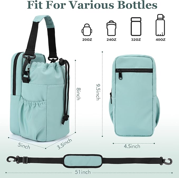 Water Bottle Holder with Strap, 32/40oz Insulation Water Bottle Carrier Bag with Phone Pocket, Water Bottle Sling Bag Crossbody Water Bottle Holder for Hiking Walking