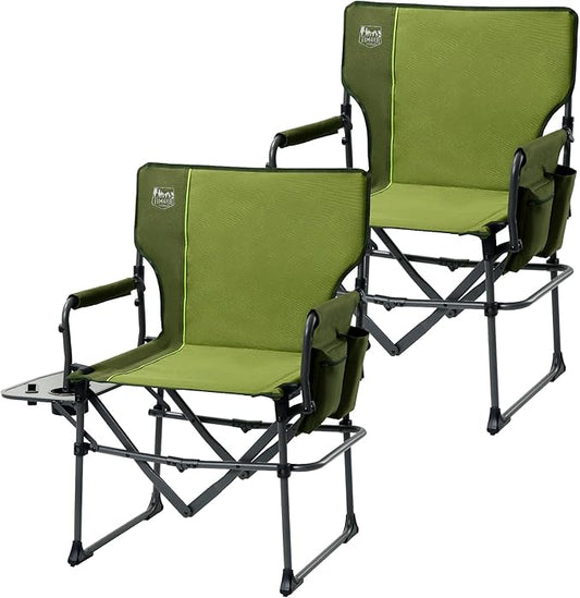 TIMBER RIDGE Aluminum Camping Directors Chair with Side Table Pocket, Portable Folding Chair, Heavy Duty Lawn Chair for Fishing Trip Picnic Concert Outdoor 400lbs, Green 2 Pack
