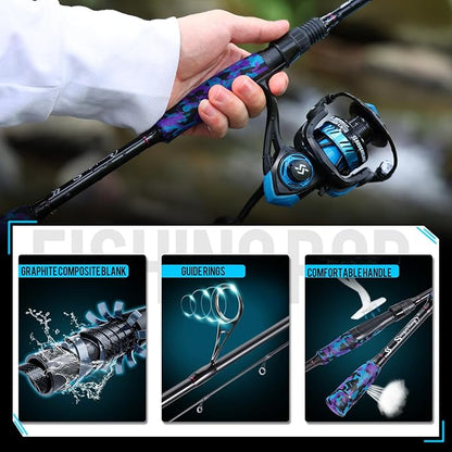 Sougayilang Fishing Rod and Reel Combo, Stainless Steel Guides Fishing Pole with Spinning Reel Combo for Bass Fishing