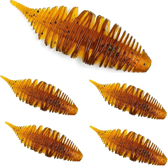 Soft Swimbait Lures, Soft Plastic Fishing Lures Kit, Bass Fishing Lure Swim Baits with 5 Color, Threaded Small Needle Tail for Trout, Crappie, Bass, Redfish, Freshwater, Saltwater