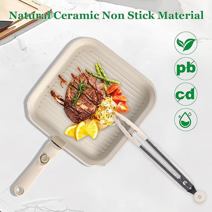 12 PCS Kitchen Cookware Set Aluminum non stick pan Removable & microwaveablewith, Induction Pot Pan Set for RV Cookware,Oven Safe, PFOA Free(White)