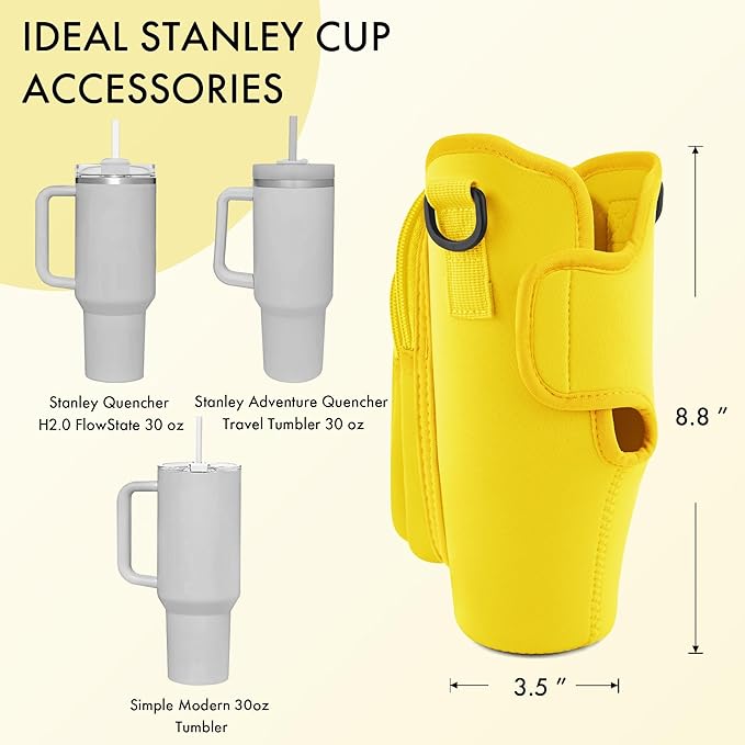 Water Bottle Carrier Bag with Phone Pocket for Stanley Cup 40/30 oz, Water Bottle Holder with Adjustable Strap& Straw Cover, Stanley Cup Accessories