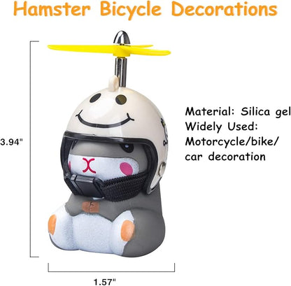 wonuu Duck Bike Bell with Light and Helmet Cute Hamster Bicycle Horn, Dashboard Decoration Hamster Toy Motorcycle Bike Bells Rubber Duck Car Dashboard Decorations (White Smile-Hamster)
