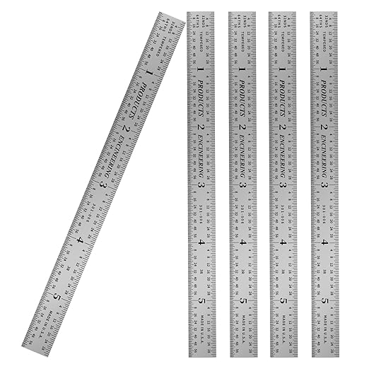 PEC Tools Flexible 6" Steel Ruler(5 Pack), 1/50" Thick X 1/2" Wide, Machinist Metal Ruler Scale with Markings 1/10", 1/50", 1/32", 1/64", Tempered Steel, Made in USA