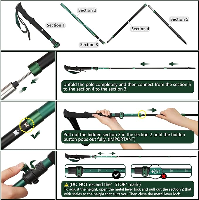 TheFitLife Collapsible Trekking Poles for Hiking – Lightweight Folding Walking Sticks for Men and Women with Extra-Long Foam Handle and Metal Flip Lock