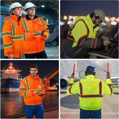 TICONN Waterproof Safety Bomber Jacket, Hi Vis Reflective Rain Jacket, ANSI Class 3 Work Rain Coat for Men Women