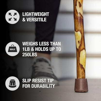 Brazos Rustic Wood Walking Stick, Hawthorn, Traditional Style Handle, for Men & Women, Made in The USA