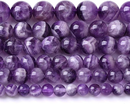 8MM 45PCS Purple Amethyst Dream Lace Beads Natural Quartz Crystal Stone Loose Beads for Jewelry Making DIY Bracelet Grade A+ 15 inches Strand