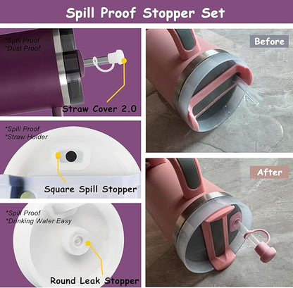 Stanley Cup Accessories Set,Including 2 Pcs 0.4in Straw Cover, 1 Silicone Spill-Proof Stopper Set of 3, 1 Cute Moon Handle Charm, 1 Silicone Boot Fits Stanley 40&30 Oz Tumbler (Plum)