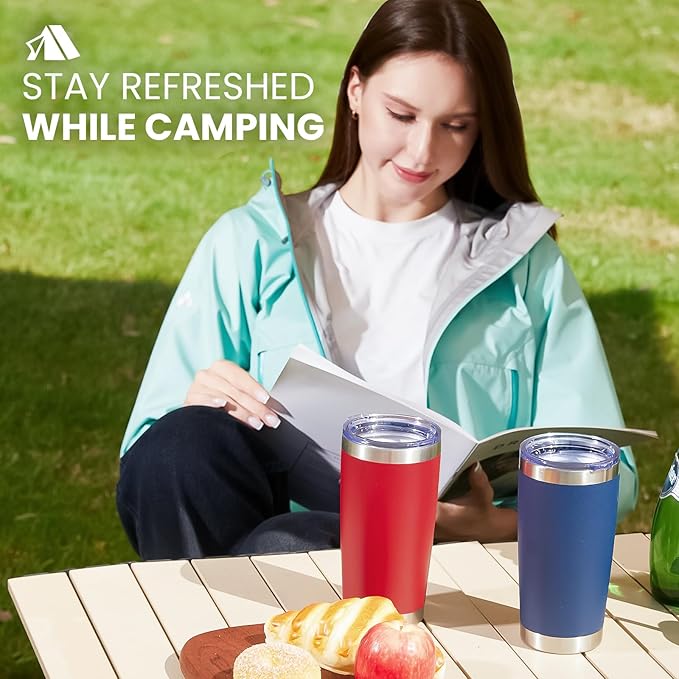 MEWAY 20oz Tumbler 8 Pack Double Wall Vacuum Insulated Travel Mug Bulk, Stainless Steel Tumblers with Lid and Straw, Durable Powder Coated Coffee Cups for Cold & Hot Drinks (Navy, 8)