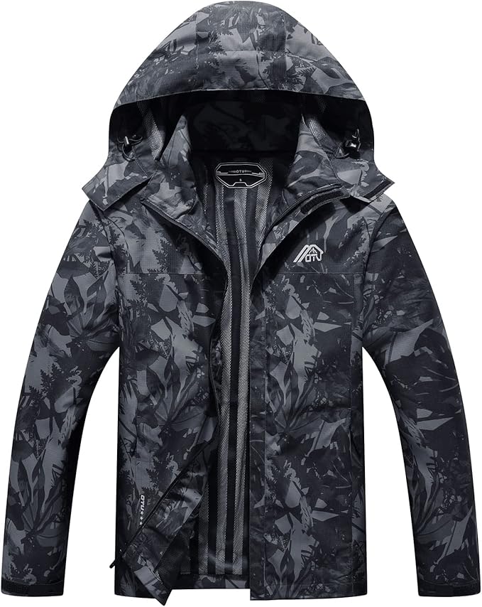 OTU Men's Lightweight Waterproof Hooded Rain Jacket Outdoor Raincoat Shell Jacket for Hiking Travel