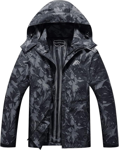 OTU Men's Lightweight Waterproof Hooded Rain Jacket Outdoor Raincoat Shell Jacket for Hiking Travel